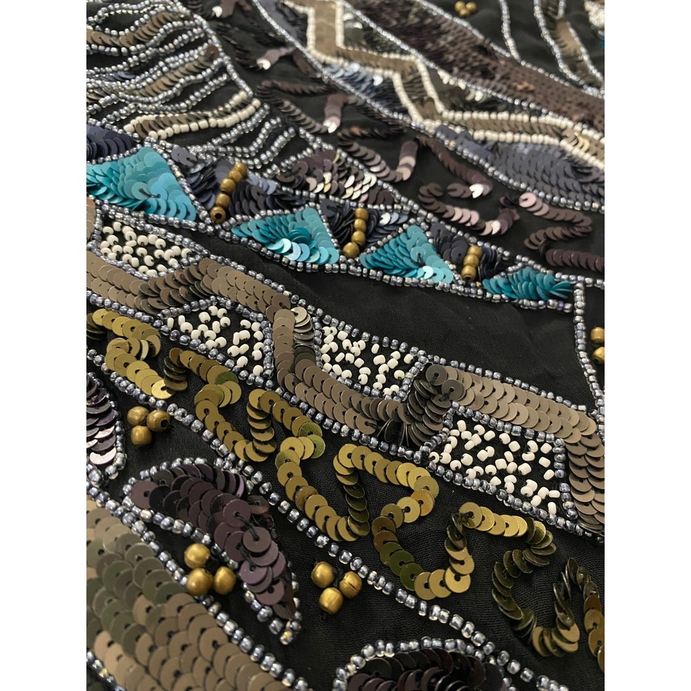Art Deco Beaded Mini Dress Black Teal Geometric Size 12 EUC French Connection - Picture 4 of 6